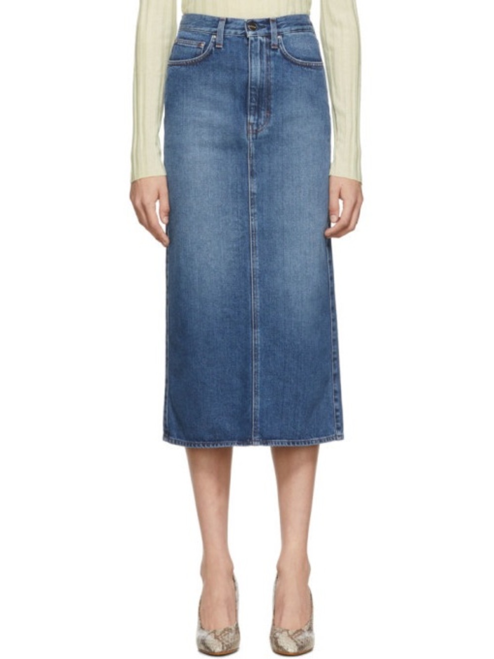 Toteme Blue Denim Bitti Skirt Midi Fitted Jean Skirt Fall Luxury Size Small - Picture 9 of 9